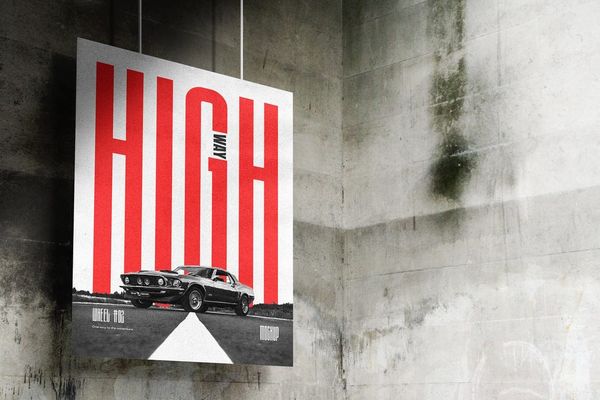 Grunge Style Hanging Poster Mockup