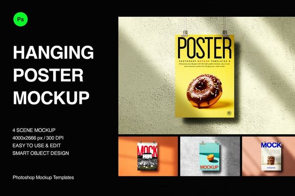 Clean Wall Hanging Poster Mockup Template
