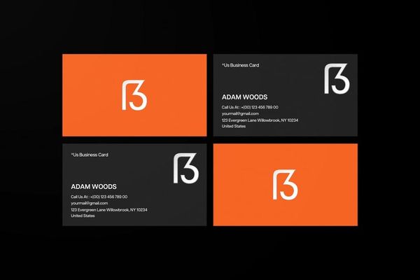 Orange & Black Paper Business Card Mockup