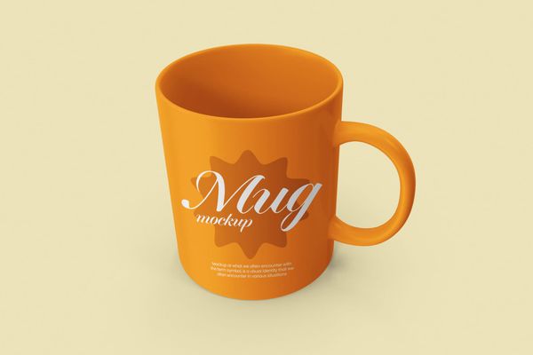 Orange Ceramic Mug Mockup with Autumn Leaf Design