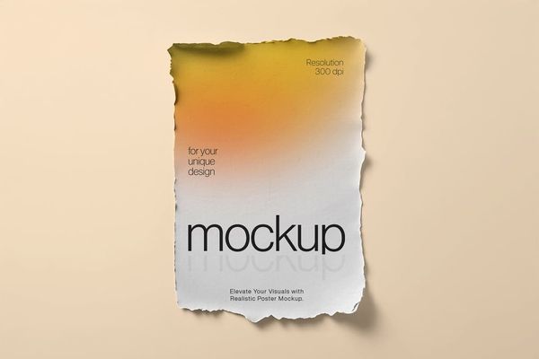 Ripped Poster Mockup on Brown Background