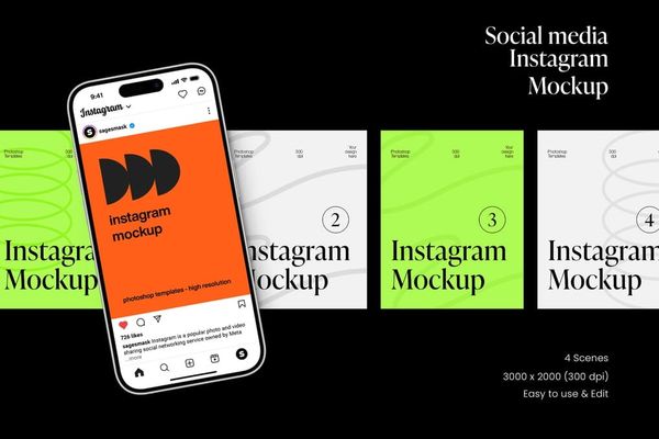 Social Media Instagram Mockup on Black Background