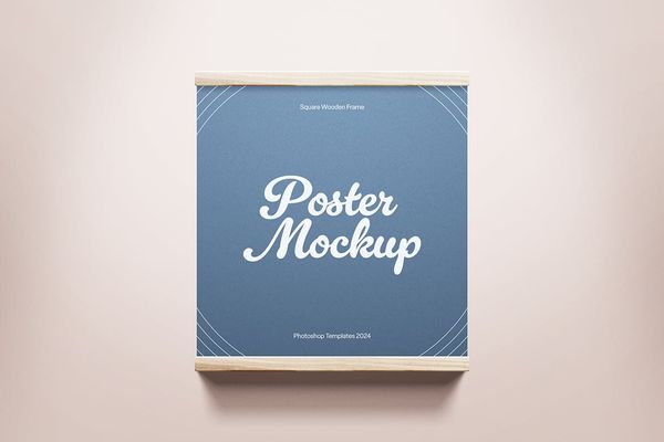 Realistic Square Wall Poster Mockup
