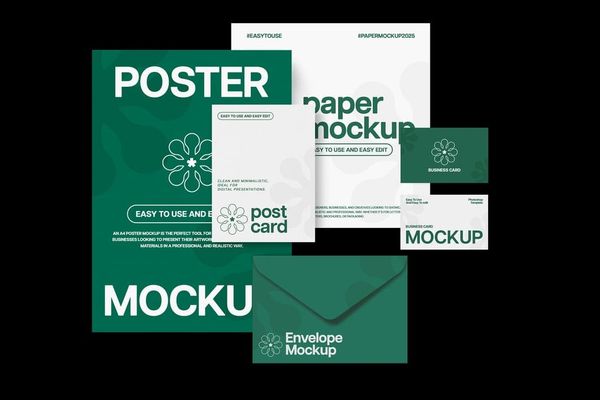 Stationery Branding Mockup on Black Background