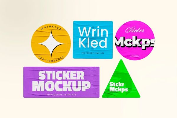 Sticker Mockup Set With Cream Background