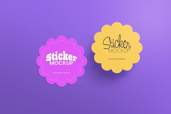Sticker Mockups On Purple Background