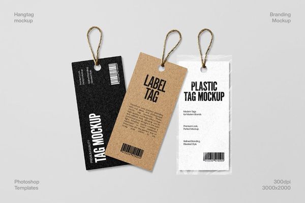 Three Hang Tag Mockup On Gray Background