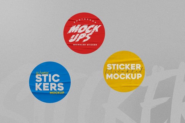 Three Round Sticker Mockup