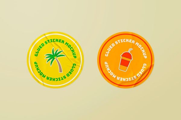 Two Round Glued Sticker Mockup