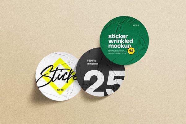 Wrinkled Sticker Mockup on Brown Background