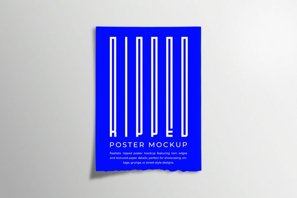 Ripped Poster Mockup on Gray Background