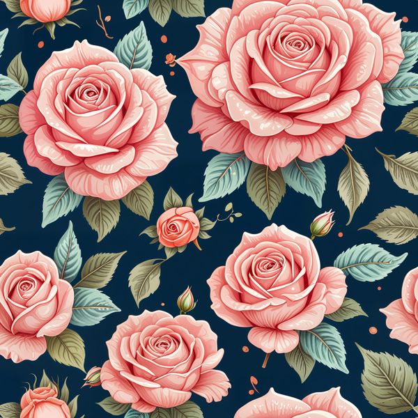 Vintage Pink Roses on Navy Blue Pattern