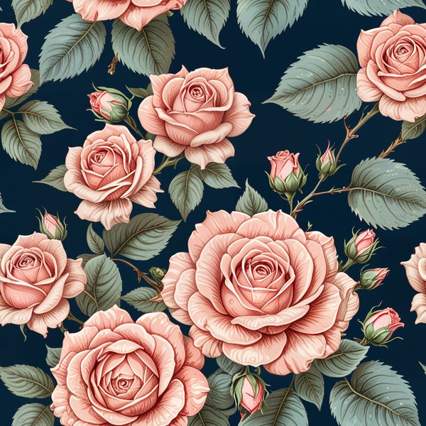 Classic Roses on Dark Blue Pattern