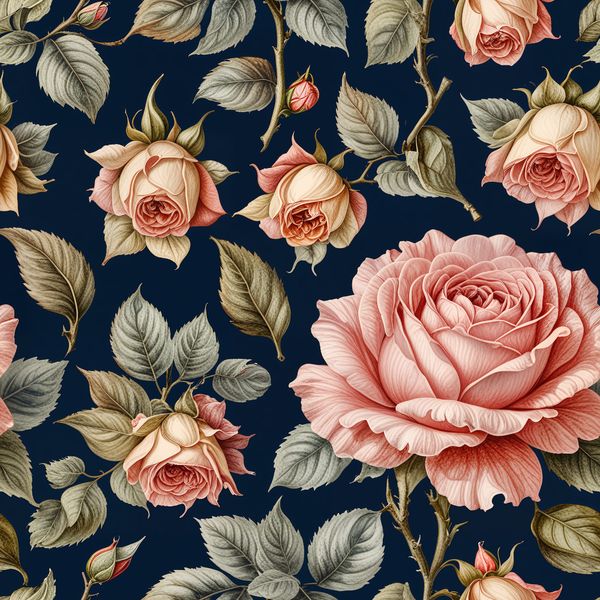 Peach and Pink Roses Vintage Botanical Pattern