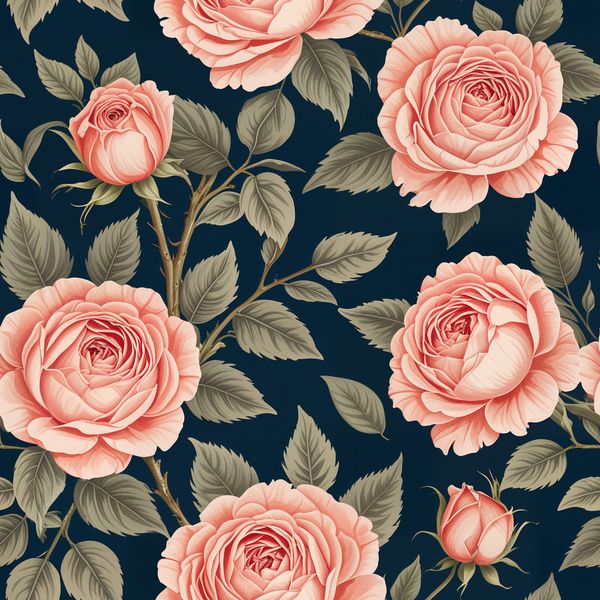 Soft Pink Roses Botanical Illustration Pattern