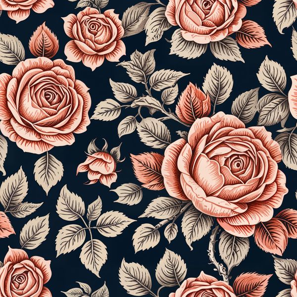 Clustered Roses and Leaves Vintage Pattern