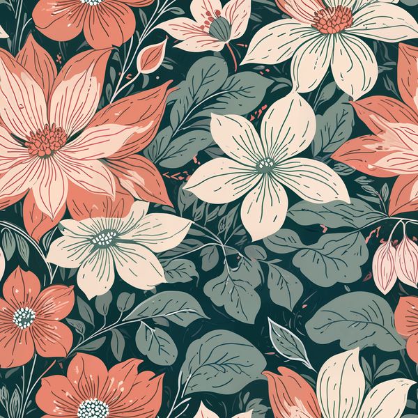 Mixed Floral Bouquet in Pink and White on Teal Pattern