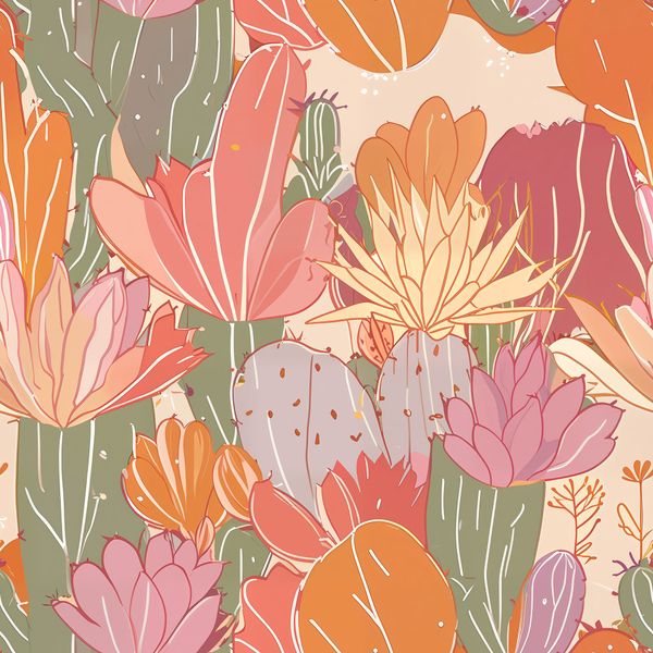 Sunset Orange and Pink Desert Succulent Pattern