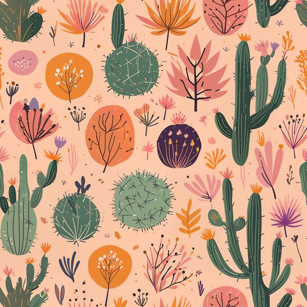 Hand-Drawn Cactus Desert Pattern