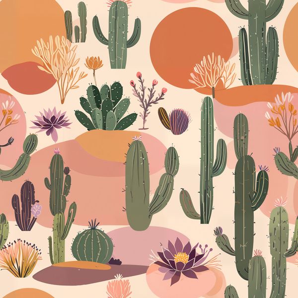 Desert Plants and Succulents Seamless Pattern