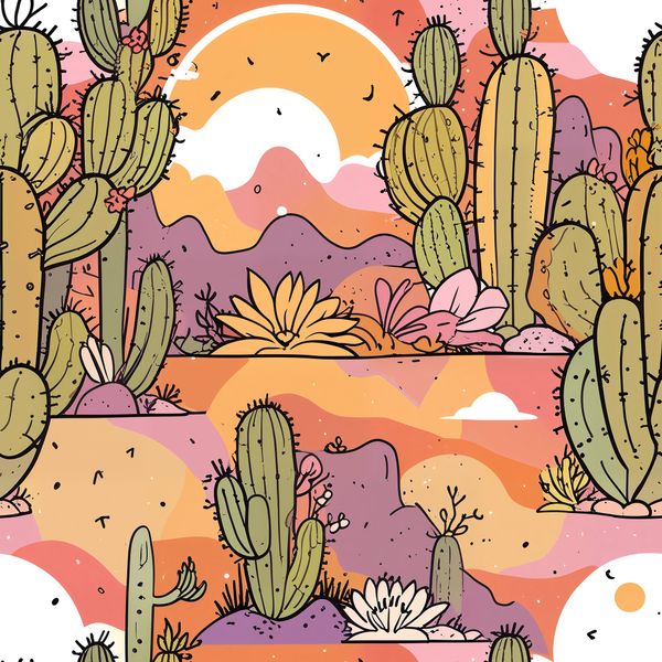 Sunset Desert Cactus Pattern