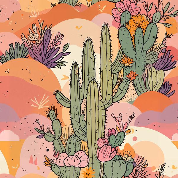 Hand-Drawn Colorful Cactus Pattern