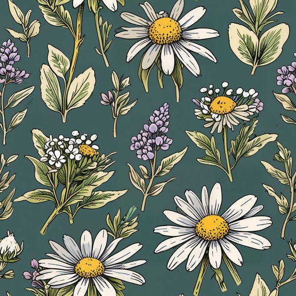 Vintage Daisy and Lavender Floral Pattern