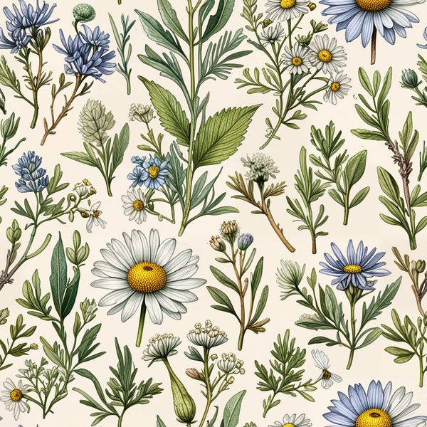 Wildflower Meadow with Bees Seamless Pattern