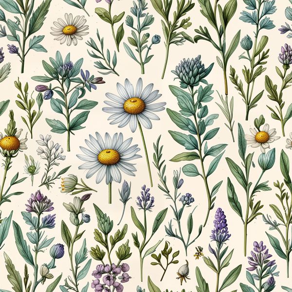 Chamomile and Blue Wildflowers Pattern