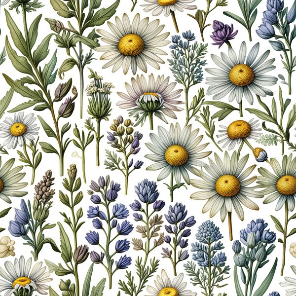 Lavender and Daisy Garden Seamless Pattern