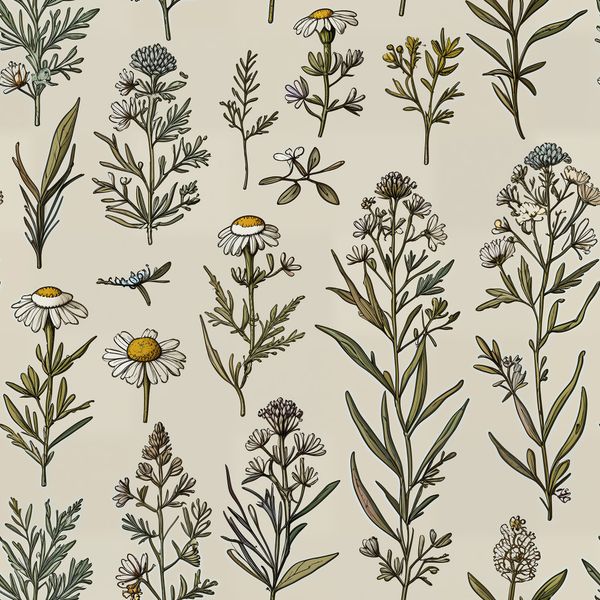 Vintage Herb and Daisy Pattern