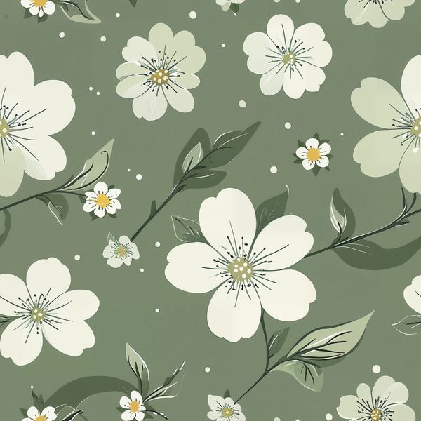 White Blossom Green Pattern