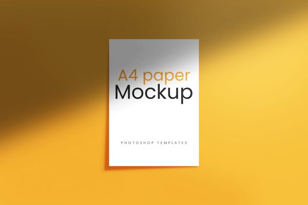 A4 Paper Mockup With Yellow Background and Shadow