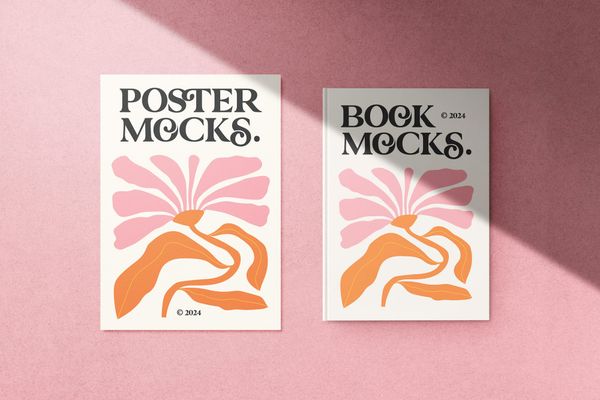A4 Poster and Book Mockup With Pink Background