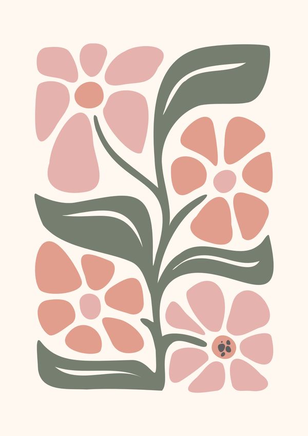 Boho Abstract Flowers Wall Art Poster