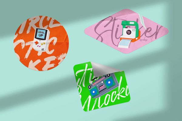 Realistic Sticker Mockup Collection on Minimal Background