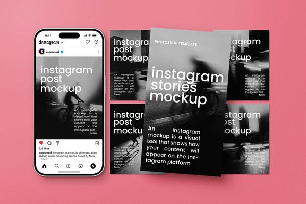 Social Media Mockup on Maroon Background