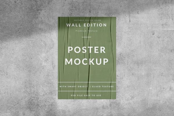 Glued Poster Mockup on Wall Gray