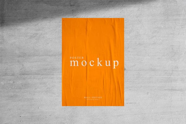 Orange Glued Poster Mockup on Gray Background