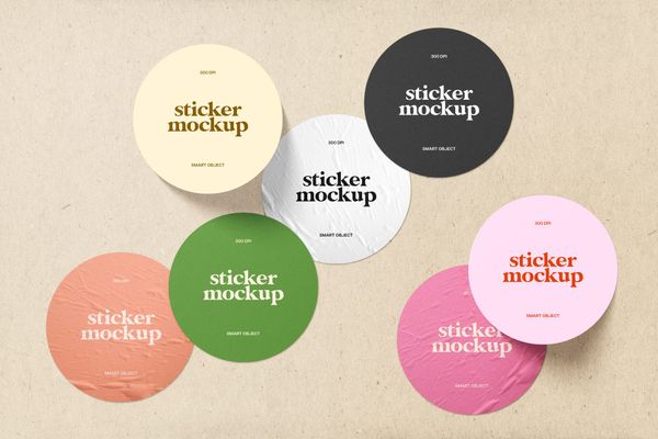Colorful Minimal Glued Sticker Mockup
