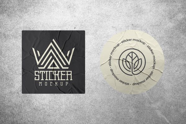 Glued Sticker Mockup on Wall Background