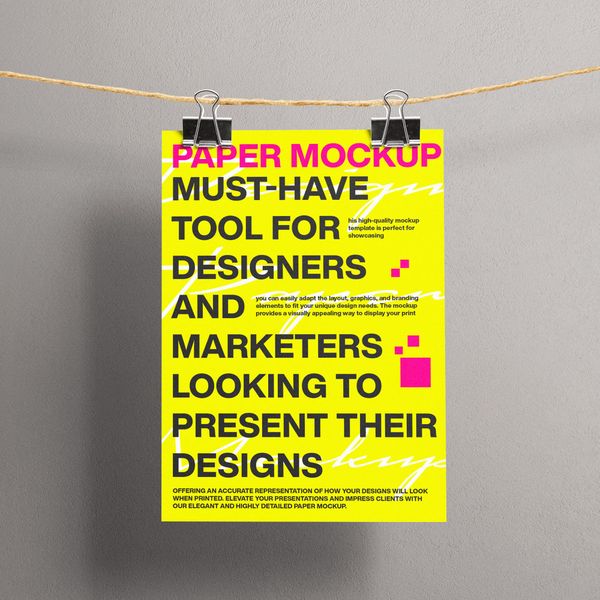 Hanging Paper Mockup With Rope And Clip