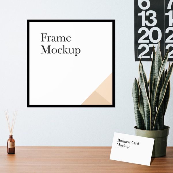 Square Frame Mockup With Flower Pot
