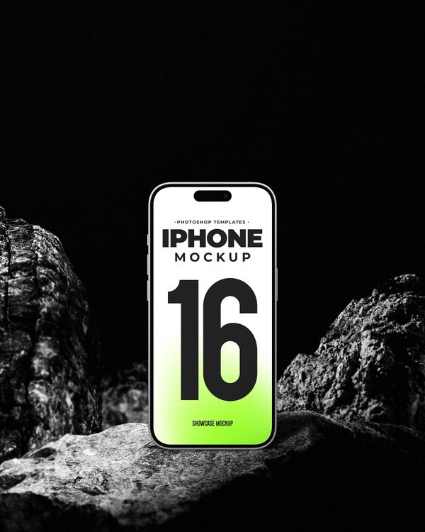 Stand iPhone 16 Mockup On Stone