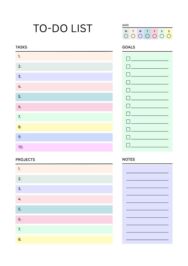 Pastel Color To Do List