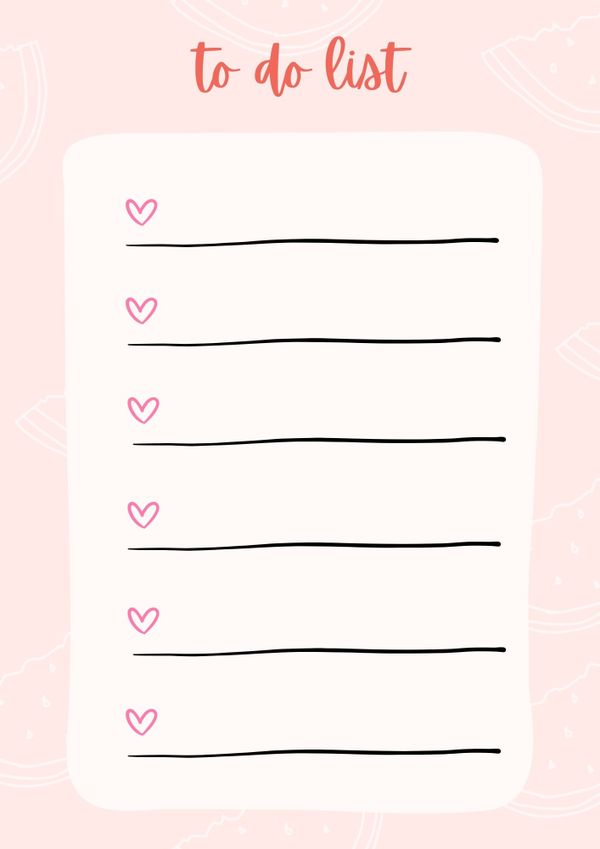 Cute Pink Heart To Do List