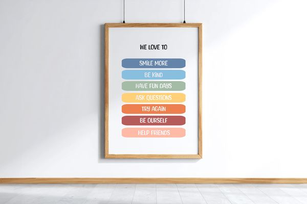 Wooden Frame Poster Mockup on White Wall