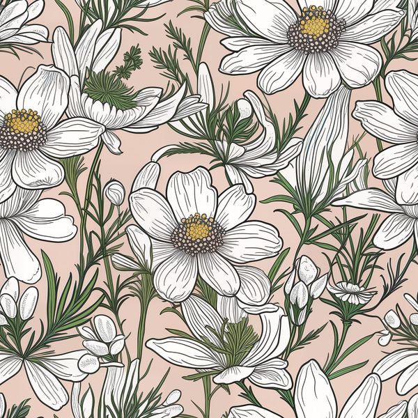 Delicate White Blossoms on Peach Pattern