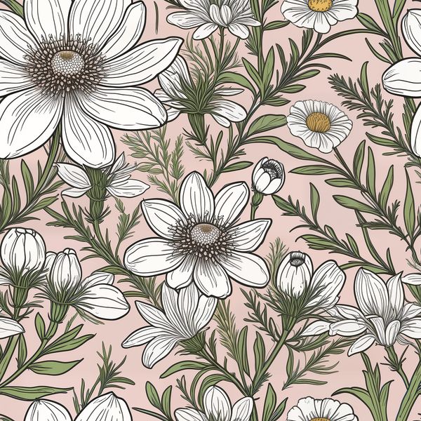 Wild White Daisy Meadow on Pink Pattern