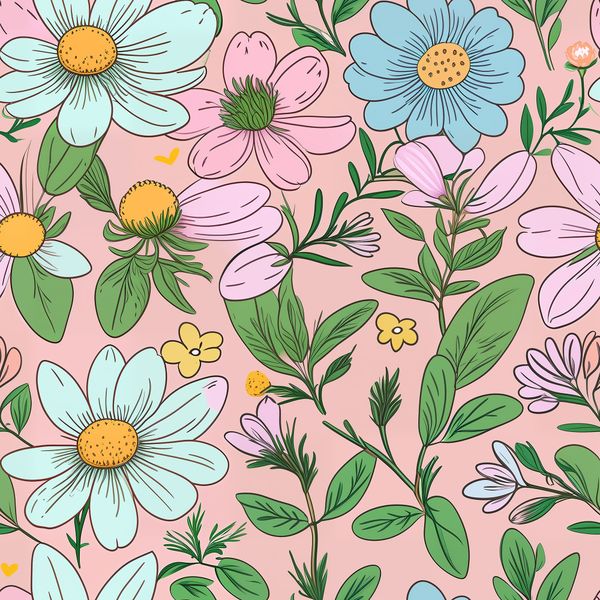 Pastel Wildflower Garden Illustration Pattern